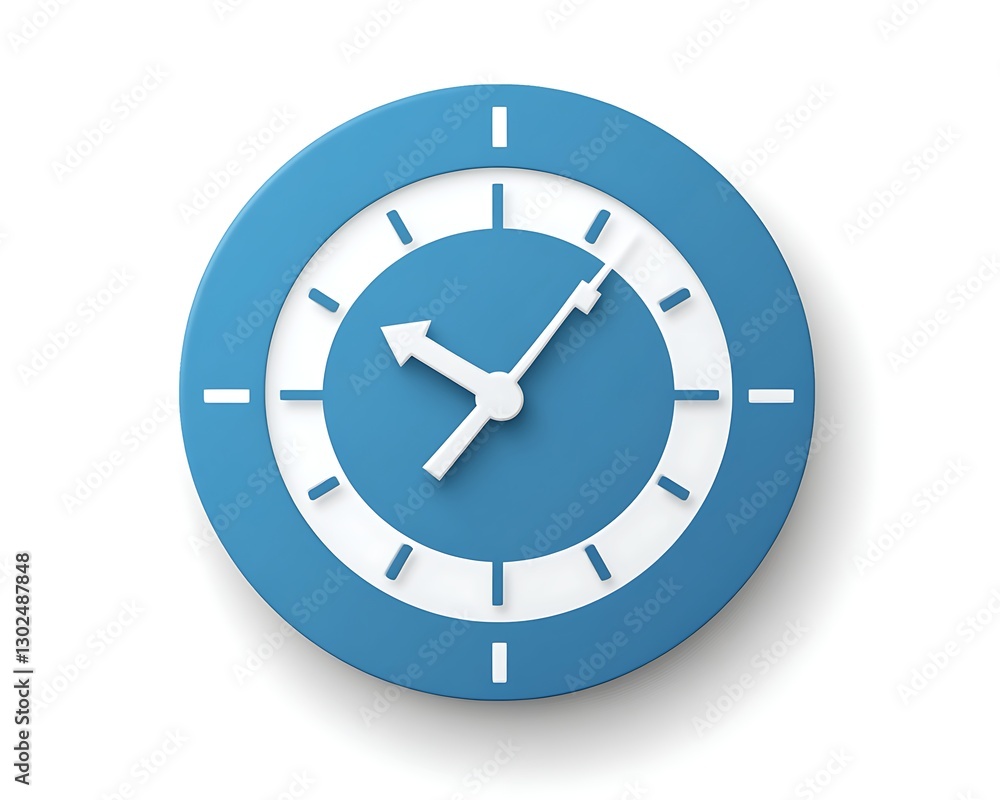 Blue Clock Telling Time on White Background Blue Clock Telling Time on White Background