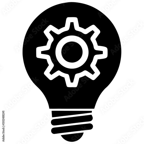 Technology & Creativity Icon Light Bulb with Gears Silhouette.