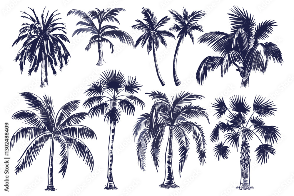 Obraz premium Minimalist Palm Tree Silhouettes in Various Shapes 