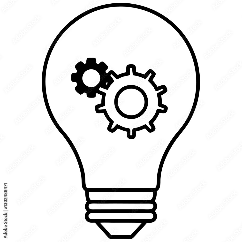 Creative Idea Light Bulb & Gears Silhouette Line Art High-Quality Vector. Creative Idea Light Bulb & Gears Silhouette Line Art High-Quality Vector.