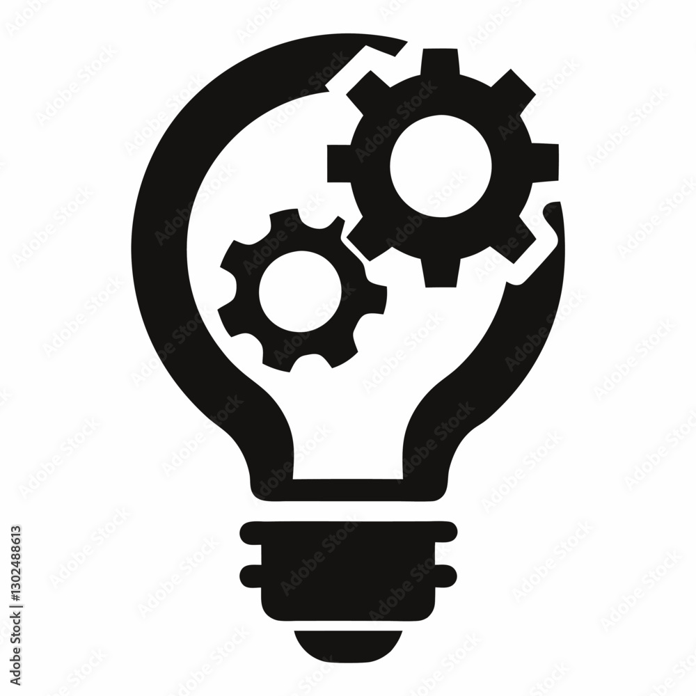 Light Bulb with Gears Silhouette Vector Icon White Background. Light Bulb with Gears Silhouette Vector Icon White Background.