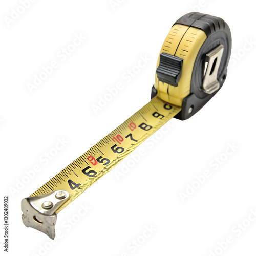 A bright yellow measuring tape, isolated on a transparent background.