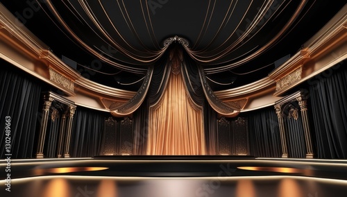 Black golden ceremony award stage venue background.