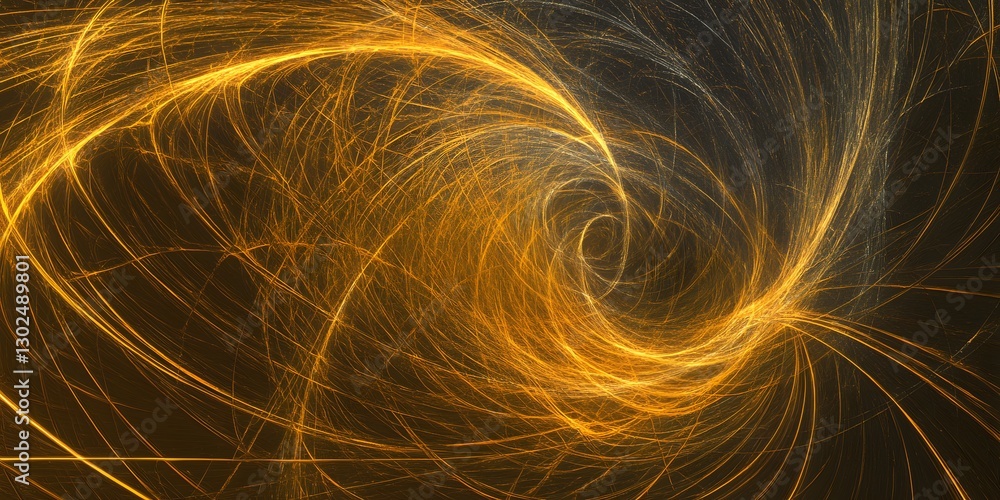 Fototapeta premium Golden Energy: A vibrant display of golden energy swirls and flows across a dark background, creating a sense of movement and power