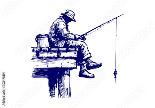 Fisherman hand drawn sketch illustration vector