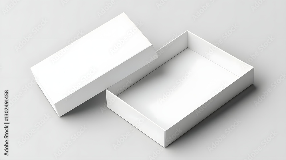 Minimalist white box open on a clean surface, showcasing empty space inside for storage or packaging Minimalist white box open on a clean surface, showcasing empty space inside for storage or packaging