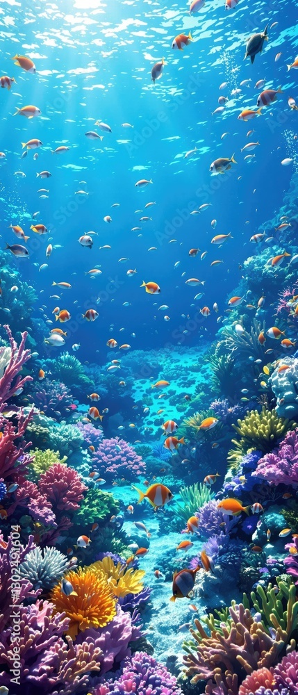 Fototapeta premium A majestic coral reef teeming with marine life and colorful fish in the tropical sea , marine life, nature, fish