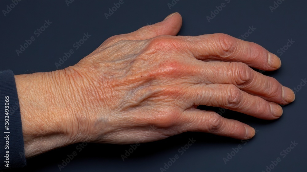 Detailed Close-Up of Aging Human Hand on Dark Background Detailed Close-Up of Aging Human Hand on Dark Background