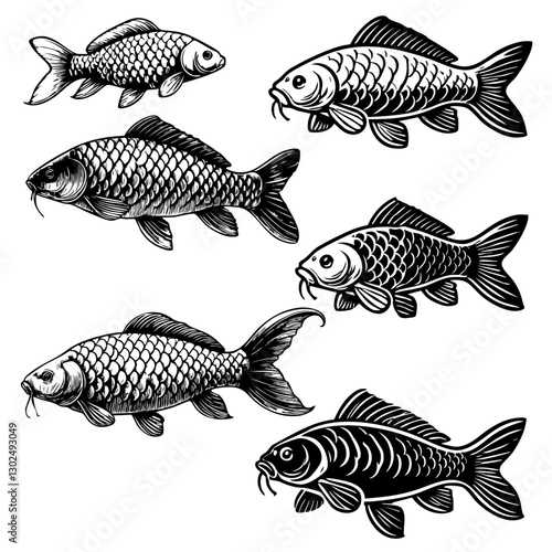 Silhouette vector carp fish set