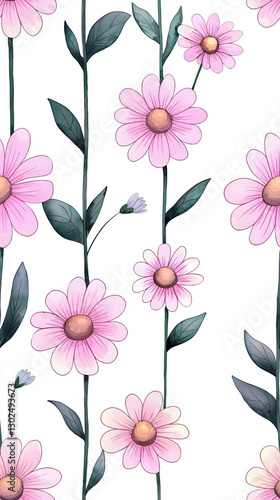 Wallpaper Mural Bright and cheerful watercolor seamless pattern featuring pink flowers and green leaves, perfect for fabric or wallpaper design. This design brings fresh and vibrant feel to any project Torontodigital.ca