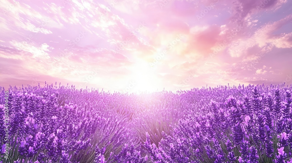 Obraz premium Serene Lavender Field at Sunset Tranquil Purple Blossoms Under a Soft Sky