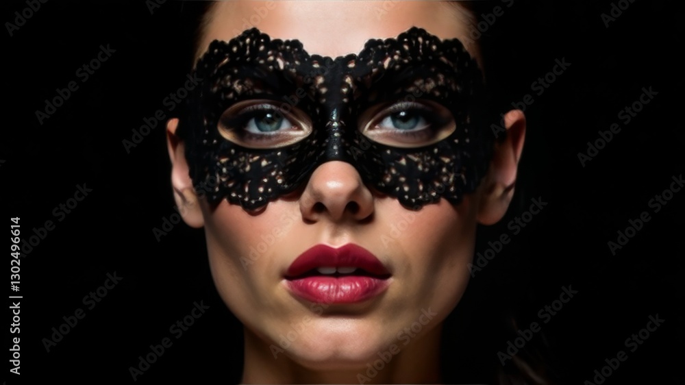 Close up portrait of a woman in a black mask. Close up portrait of a woman in a black mask.