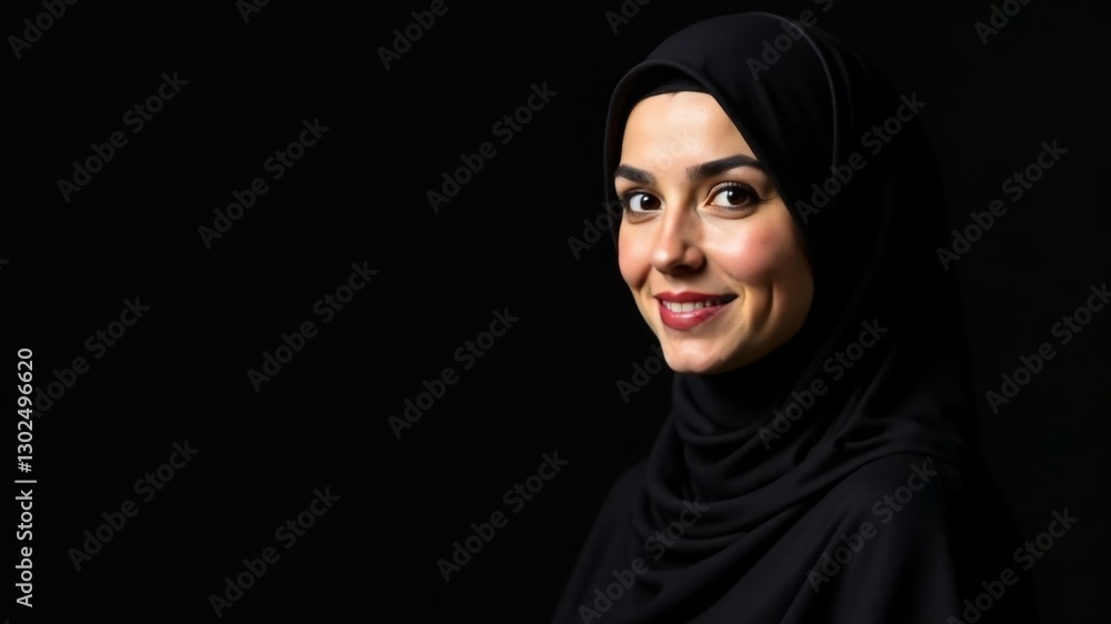 woman in black burqa in front of camera on black background woman in black burqa in front of camera on black background