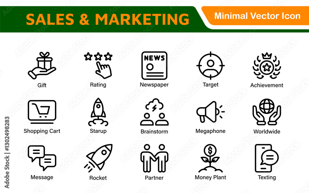 Fototapeta premium Sales and Marketing Icon Set. A dynamic collection of icons designed to enhance branding, promotions, and customer engagement, perfect for marketing materials and business applications.