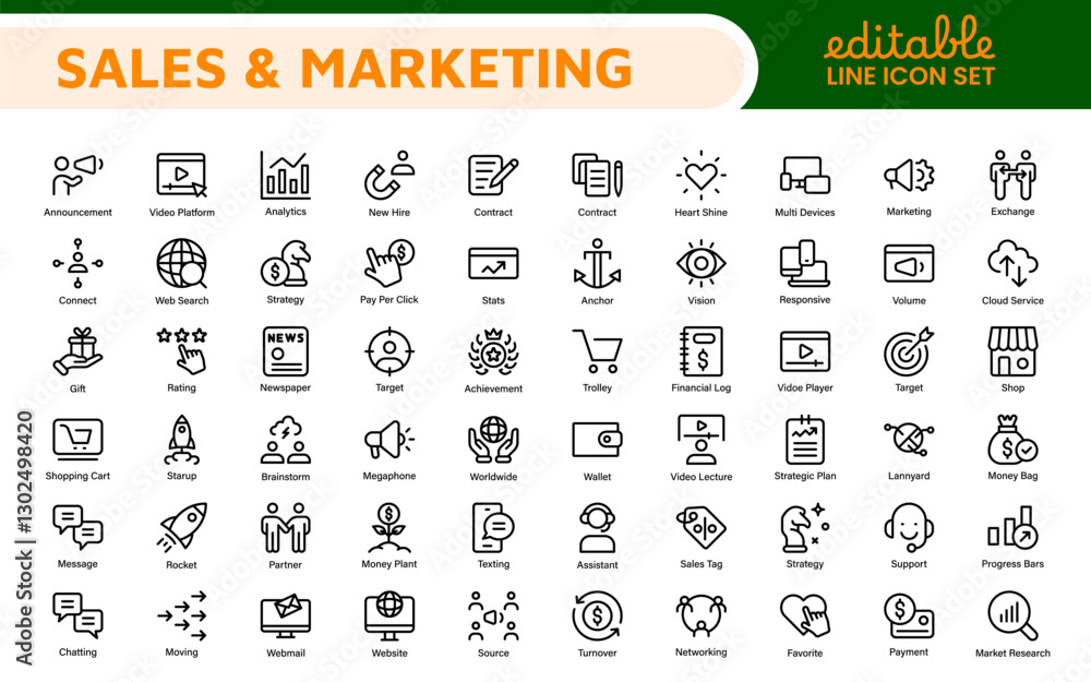 Sales and Marketing Icon Set. A dynamic collection of icons designed to enhance branding, promotions, and customer engagement, perfect for marketing materials and business applications. Sales and Marketing Icon Set. A dynamic collection of icons designed to enhance branding, promotions, and customer engagement, perfect for marketing materials and business applications.