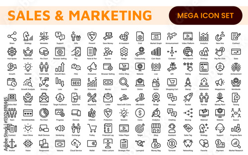 Sales and Marketing Icon Set. A dynamic collection of icons designed to enhance branding, promotions, and customer engagement, perfect for marketing materials and business applications.