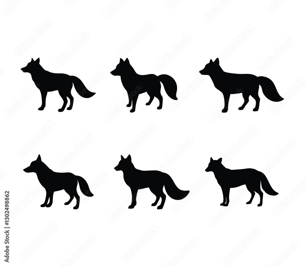 fox silhouettes set vector fox silhouettes set vector