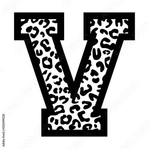 Initial lette V in leopard college varsity university font svg cut file. Isolated vector illustration.