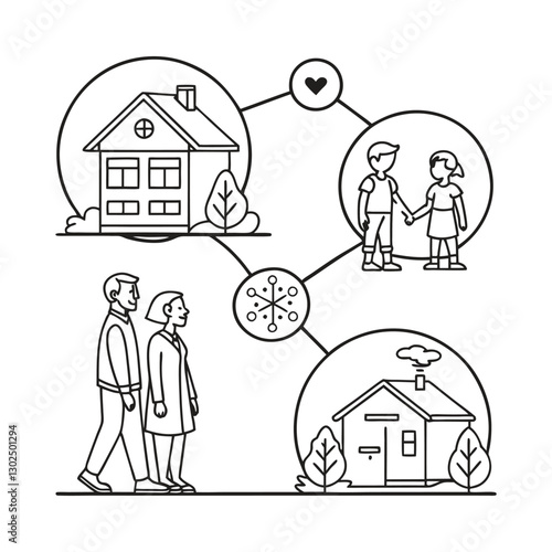 A set of family-related icons with line editing 