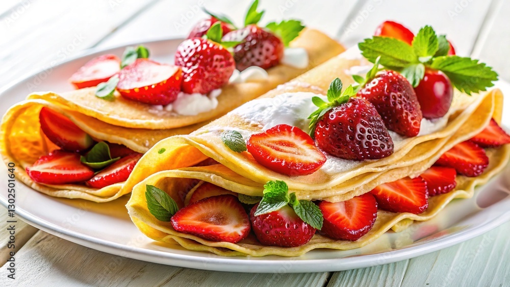 Delicious Ricotta Crepes with Strawberries - Mouthwatering Dessert Photography