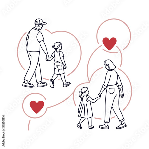 A set of family-related icons with line editing 