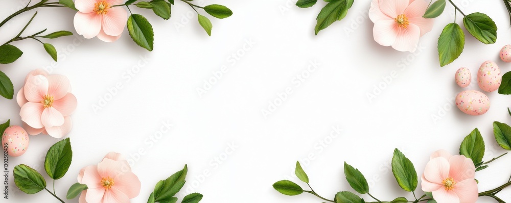 Obraz premium Pastel Pink Flower and Egg Easter Border