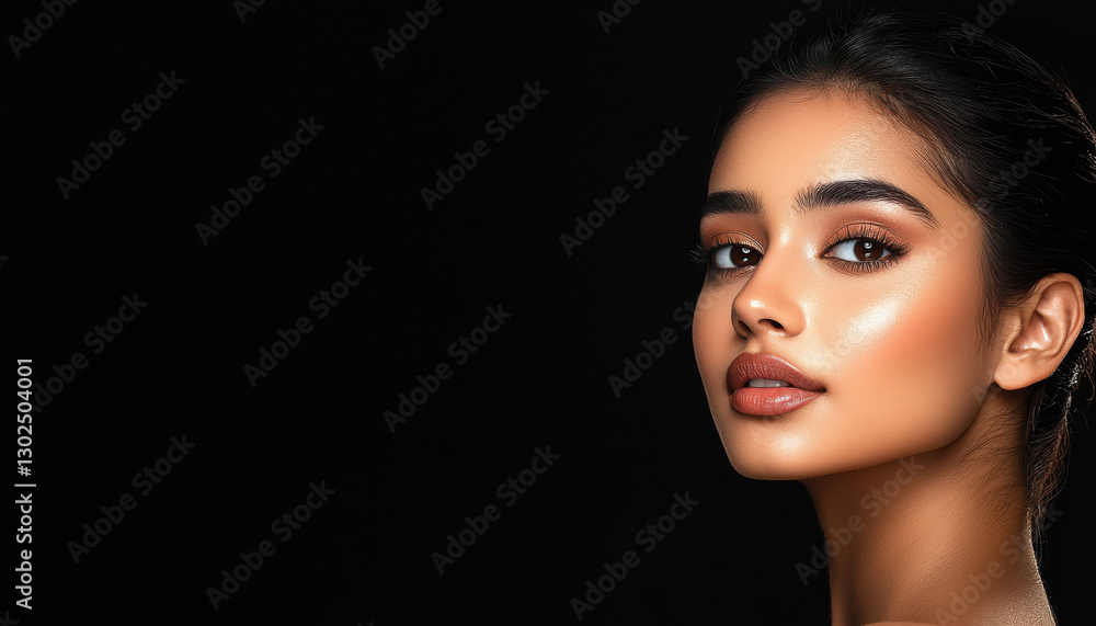 Fototapeta premium close up of young indian woman on black background