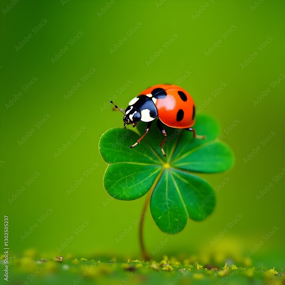 Fototapeta premium ladybug on green leaf