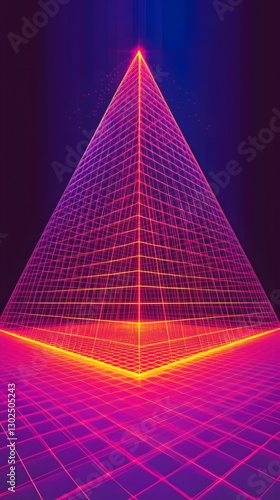 Wallpaper Mural Cyberpunk Pyramid: Futuristic geometric pyramid rendered with vibrant neon lights and a grid pattern, evoking a sense of technological innovation and digital art. Torontodigital.ca