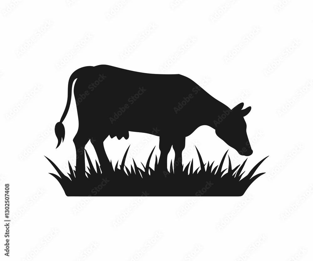 Obraz premium Silhouette of a Cow Grazing in a Field