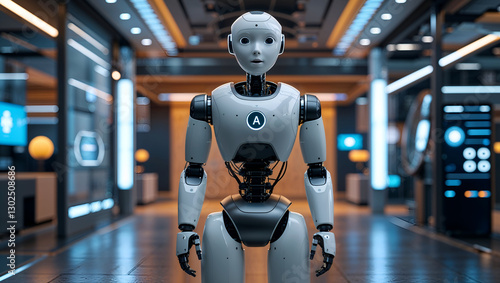 Wallpaper Mural Innovative Robotics: White Humanoid Robot with Metallic Finish and Precision Engineering Torontodigital.ca