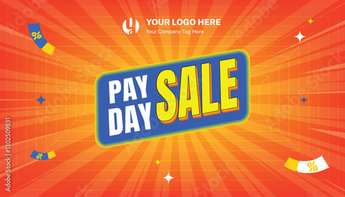 Colorful Payday Sale Banner with comics on a colorful dynamic background. Editable Vector Illustration.