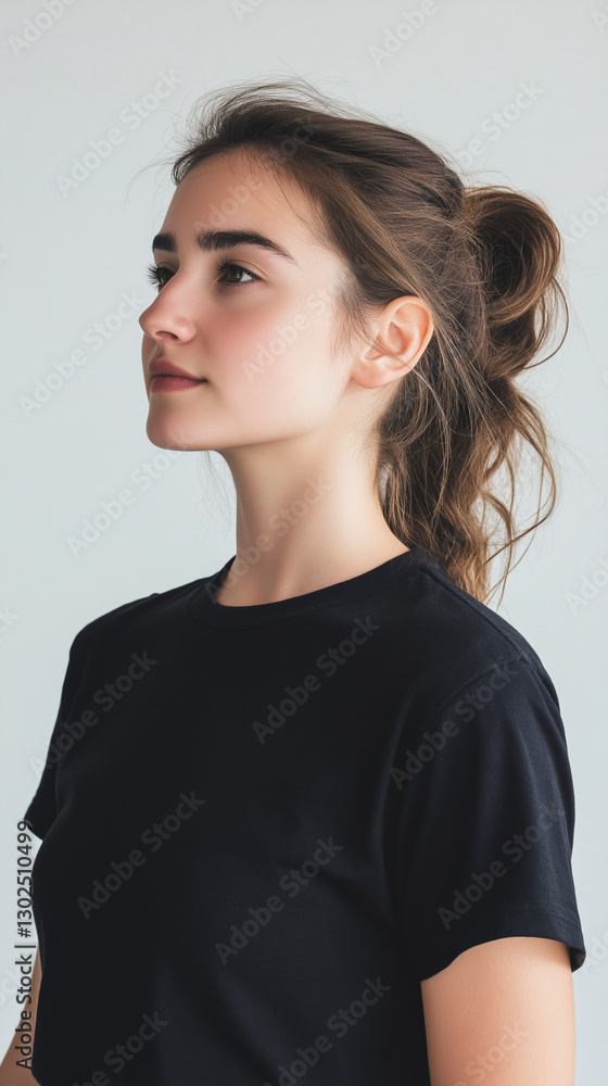 portrait of a young woman wearing T shirts, female model, fashion model portrait of a young woman wearing T shirts, female model, fashion model