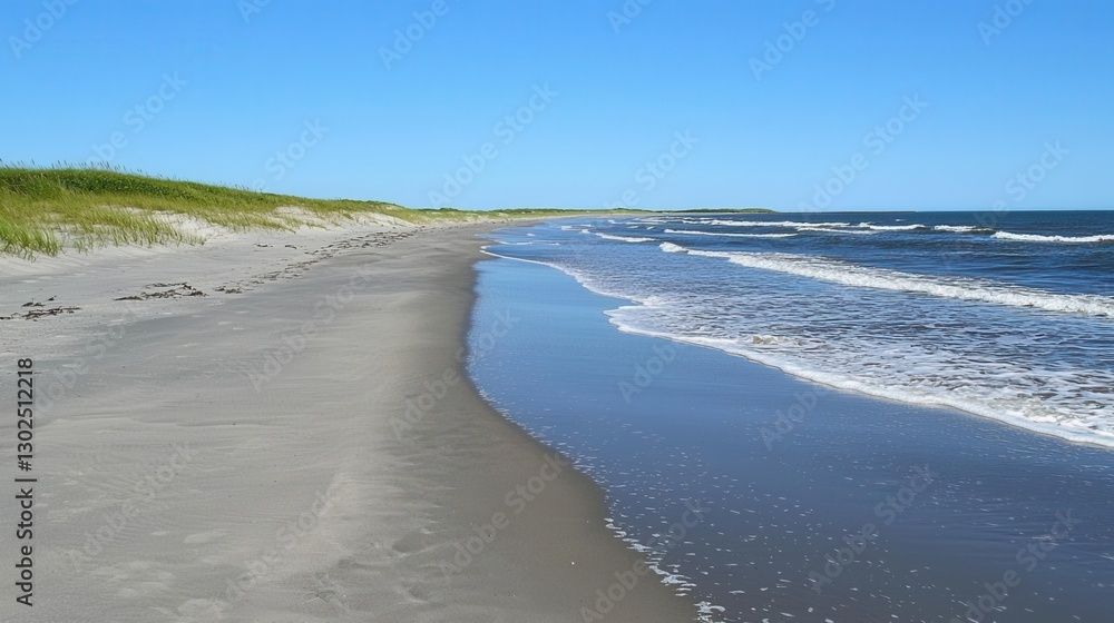 Obraz premium Serene Coastal Scene Sandy Beach Meets Ocean Waves