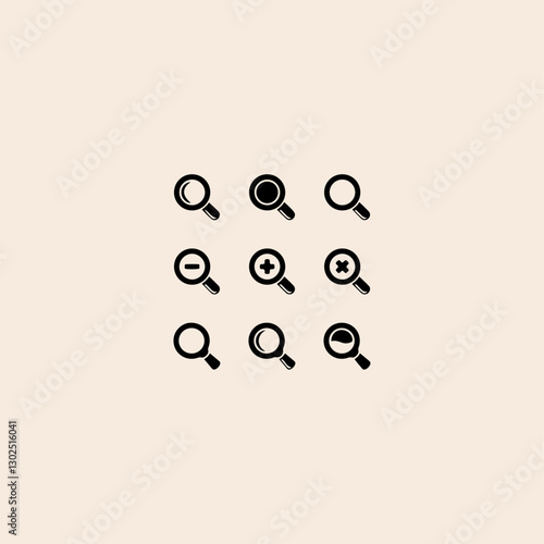 Magnifier Glass and Zoom set icon flat vector design.