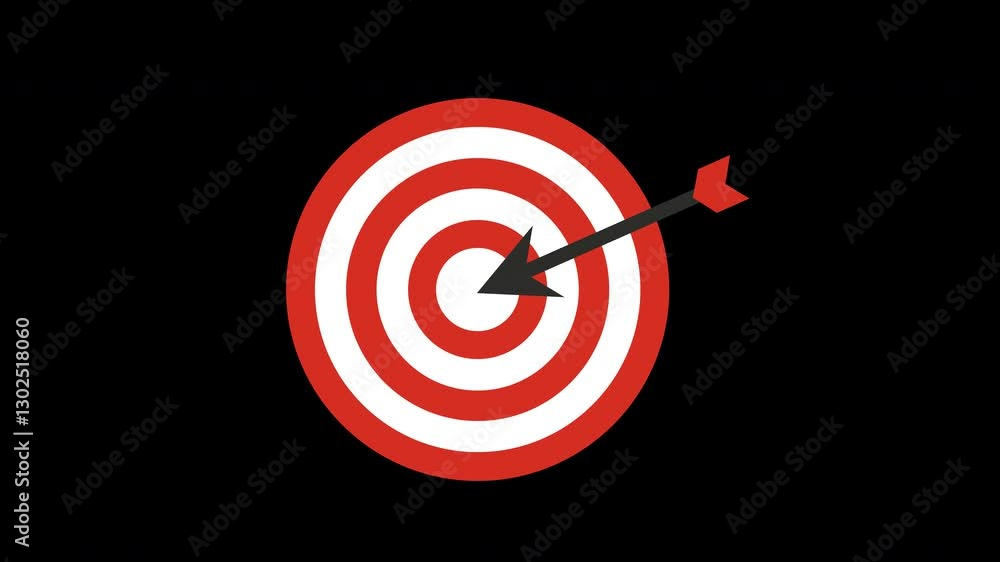 A concept animation of a red and white target with an arrow in the center with an alpha channel. A concept animation of a red and white target with an arrow in the center with an alpha channel.