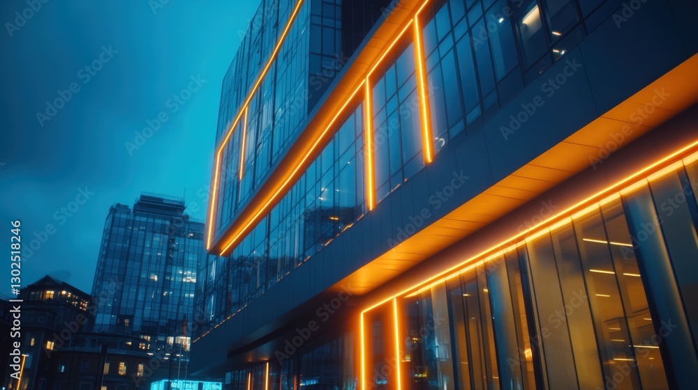 Fototapeta premium Modern office building illuminated at night