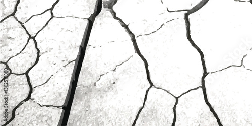 Earthquake-Damaged Land, Wall, and Floor Texture Overlays in Vector, Showing Cracks and Fractures in Black, White, and Grey, Ideal for Simulating Surface Deformation in Disaster Themed Projects.
