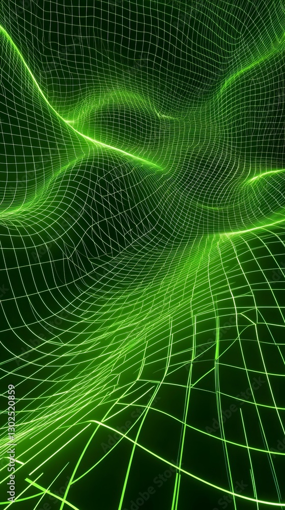 Digital Landscape: A captivating digital representation of a landscape rendered in neon green, formed by an intricate wireframe grid Digital Landscape: A captivating digital representation of a landscape rendered in neon green, formed by an intricate wireframe grid