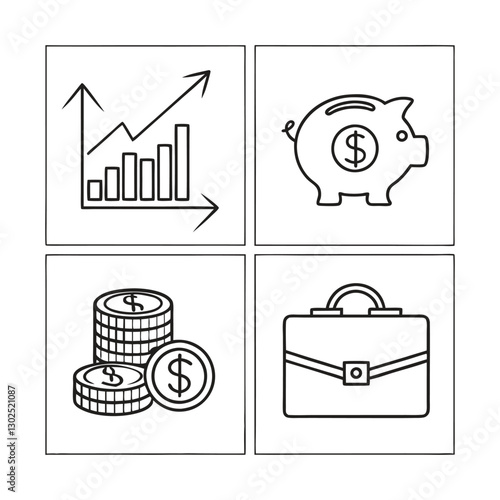 Investment-related icon set that allows line editing