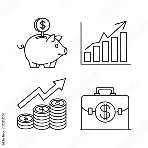 Investment-related icon set that allows line editing