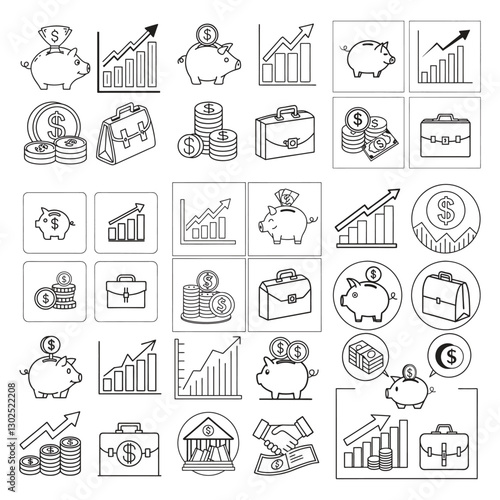 Investment-related icon set that allows line editing