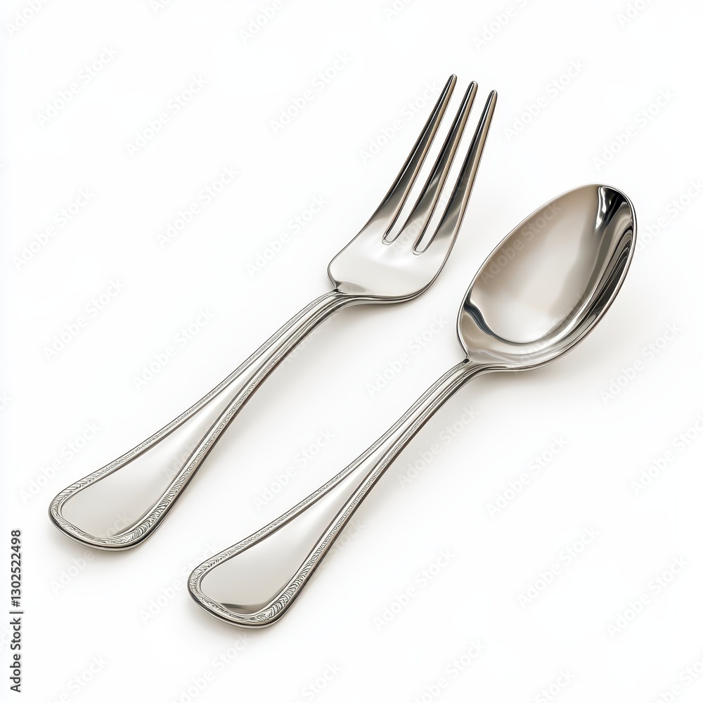 Silver Spoon and Fork Set on White Background Silver Spoon and Fork Set on White Background
