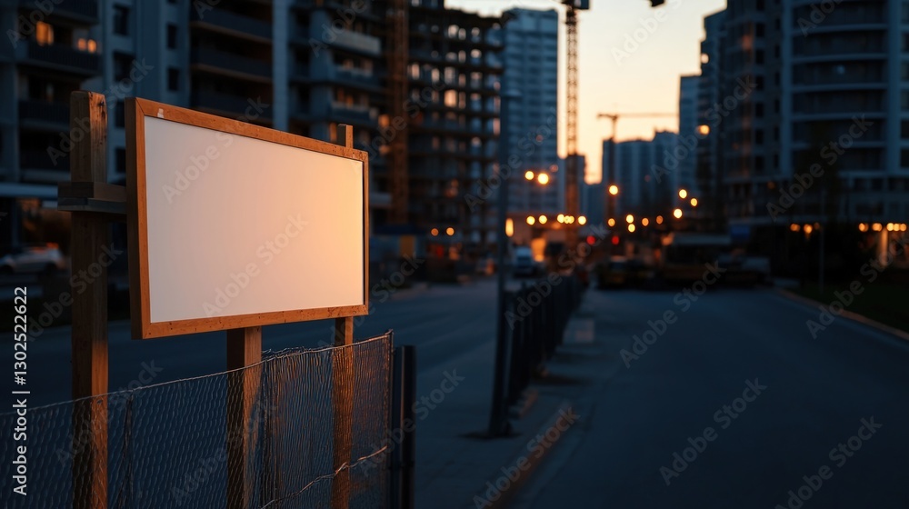 Empty Signboard at Construction Site Dusk Empty Signboard at Construction Site Dusk