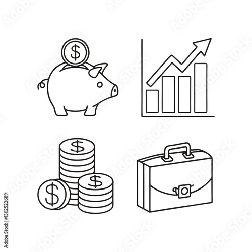 Investment-related icon set that allows line editing