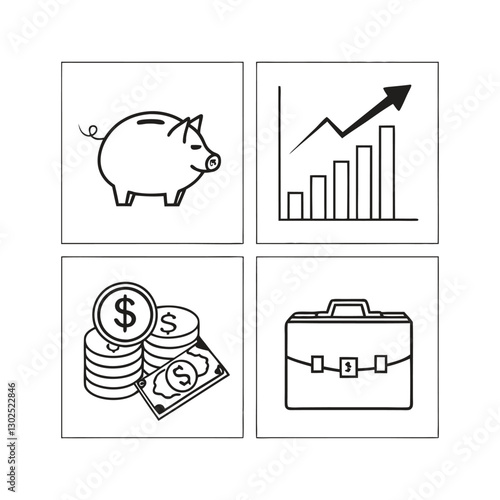 Investment-related icon set that allows line editing