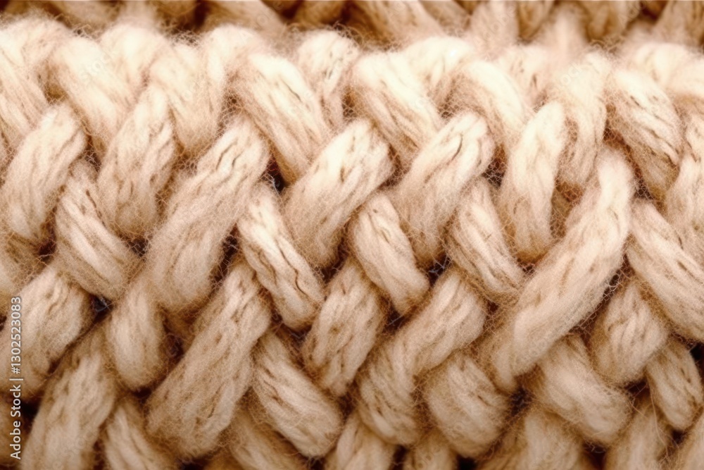 Close-up of a Thick, Cream-Colored Knitted Fabric with a Textured Pattern Close-up of a Thick, Cream-Colored Knitted Fabric with a Textured Pattern