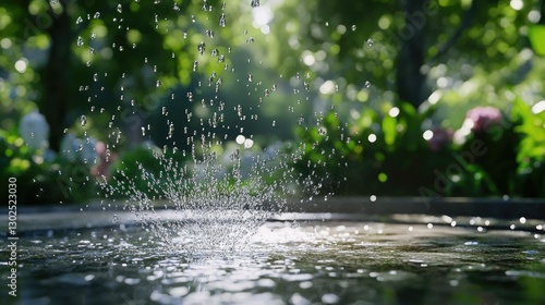 Wallpaper Mural Cascading droplets, A refreshing fountain spectacle amidst lush greenery Torontodigital.ca