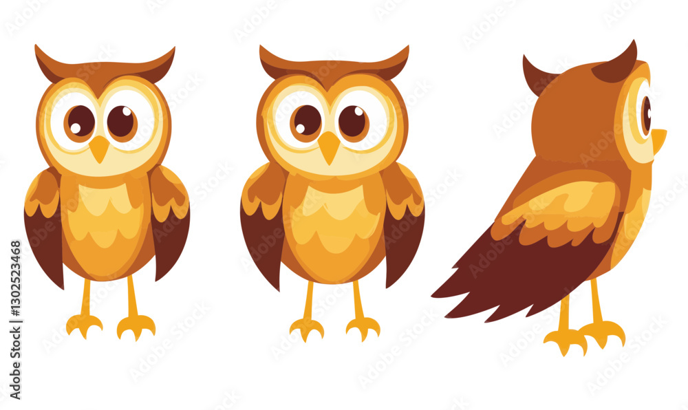 Cute Cartoon Owl Character in Multiple Angles for Kids' Illustration and SVG Cute Cartoon Owl Character in Multiple Angles for Kids' Illustration and SVG