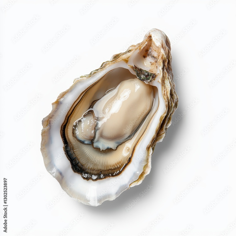 Single Open Oyster Shell on White Background Single Open Oyster Shell on White Background